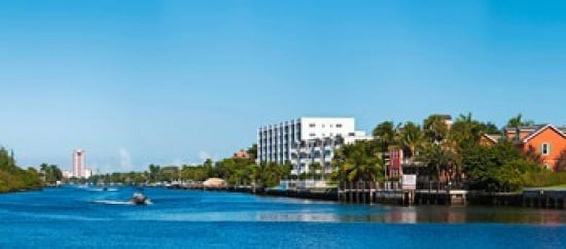 Motorboats on Intracoastal Waterway looking towards Boca Raton Florida USA Canvas Art - Panoramic Images (15 x 7)