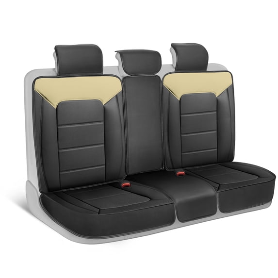 Motorbox Classic Edition Bench Seat Cover, Premium Faux Leather Back Seat Covers for Cars Trucks Vans SUV, Rear Car Seat Covers Back Seats Only, Automotive Interior Cover - Beige