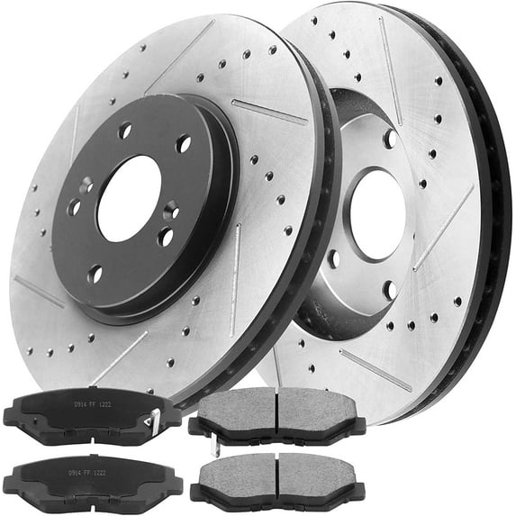 MotorbyMotor Front Brake Rotors 300mm E-Coating Drilled & Slotted Brake Rotor & Brake Pad kit Fits for 2003-2008 Honda Pilot Disc Brake Rotors (All Models)