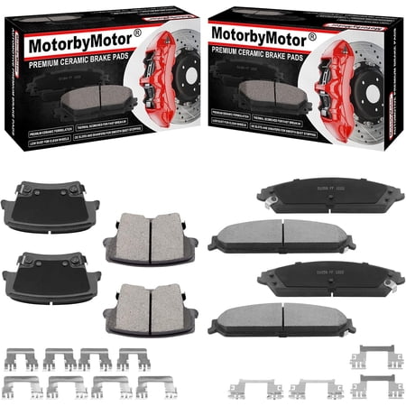 MotorbyMotor Front Rear Ceramic Brake Pads with Hardware fits for 2005-2020 Chrysler 300,2009-2020 Dodge Challenger,2006-2020 Dodge Charger Premium Disc Brake Pad Set