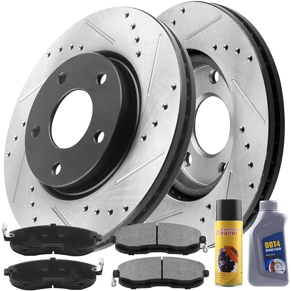 MotorbyMotor Rear Brake Rotors 302mm Drilled & Slotted Design Brake Rotor & Brake Pad kit Including CLEANER DOT4 FLUID Fits for Ford Fusion (Exluding Energi Hybrid, Speed), Lincoln MKZ (Only Hybrid)