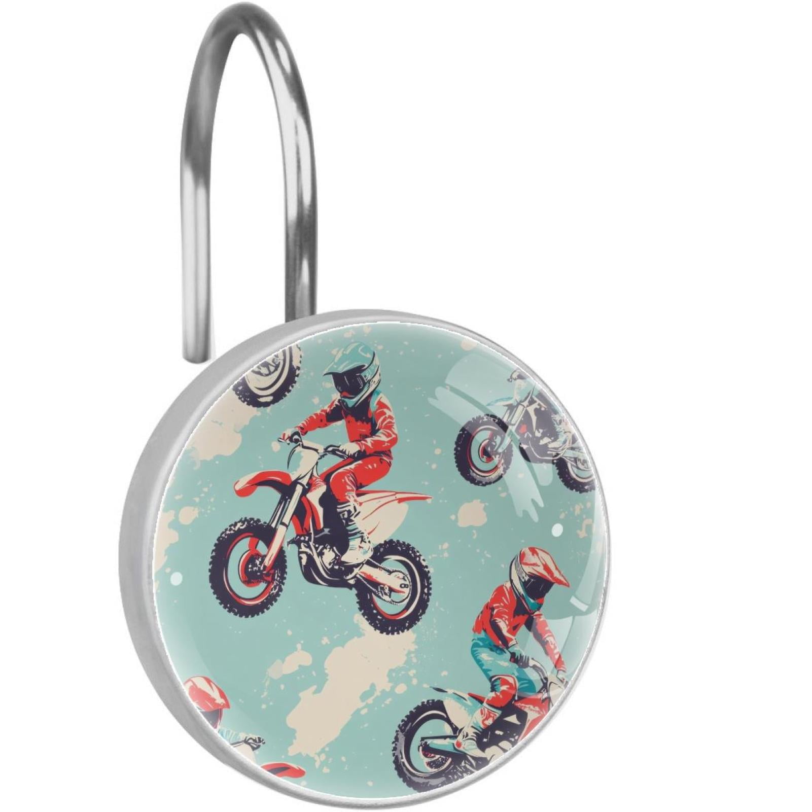 Motorcross Blue Shower Curtain Hooks Round Crystal Glass, Set of 12 Shower Curtain Rings - Shower Hooks for Curtain Shower Rings