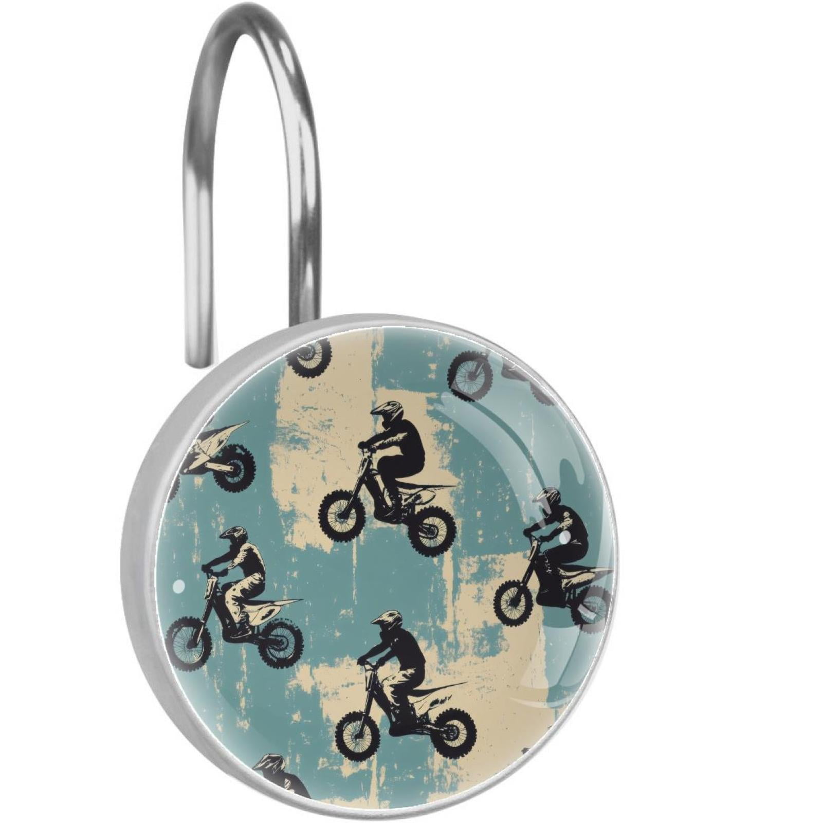 Motorcross on Blue Shower Curtain Hooks Round Crystal Glass, Set of 12 Shower Curtain Rings - Shower Hooks for Curtain Shower Rings