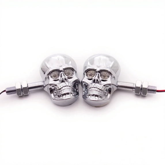 Motorcycle 10mm Screw Skull Head LED Amber Turn Signal Indicator Light, Halloween Universal Motorcycle Blinker Kit, Skull Head Tail Light
