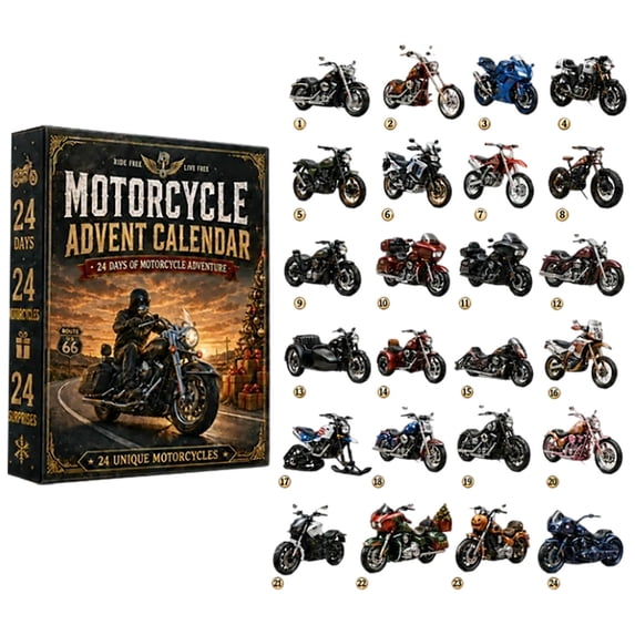 Motorcycle 2026 Advent Calendar - 24 Days 2D Acrylic Bike Ornaments for Christmas Tree, Unique Rider Countdown Decor, Birthday & Halloween Gift for Motorcycle Lovers