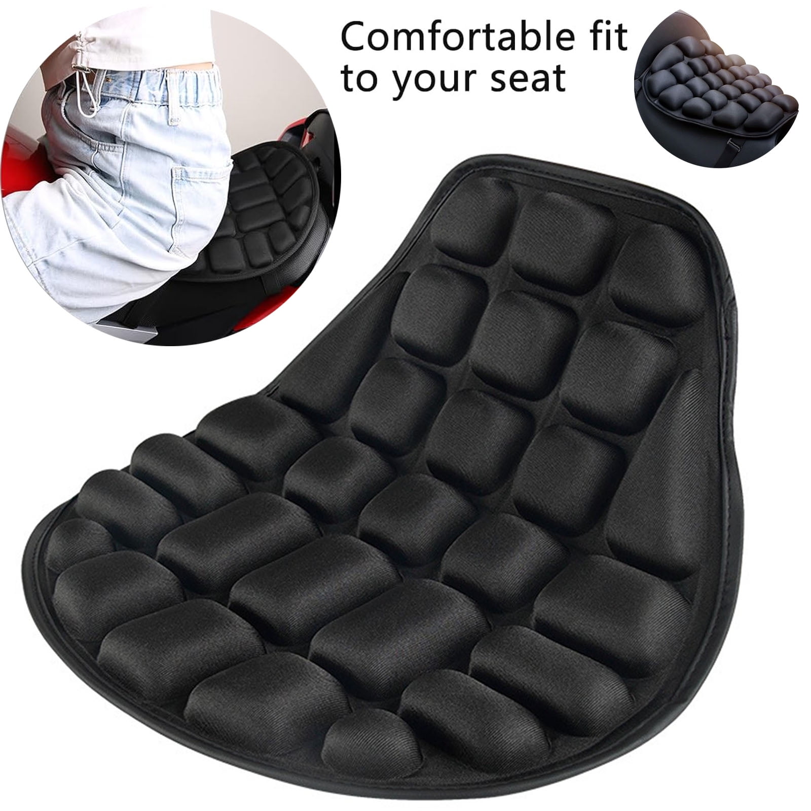 Motorcycle Air Cushion Seat Pad, Pressure Relief Ride Motorcycle Air Cushion Large for Cruiser Touring Saddles (Black)