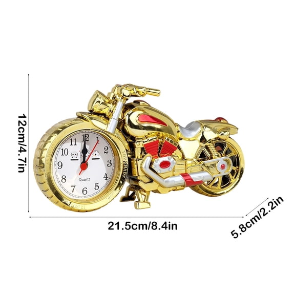 Motorcycle Alarm Clock - Unique Model Desk Decorative Clock, Analog Table Clock for Bedroom Home Office, Ideal Gift ( Gold )
