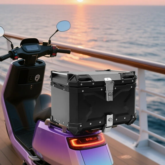 Motorcycle  Aluminum Trunk Rear Top Case Luggage Tour Tail Tool Box Lock 55L Black