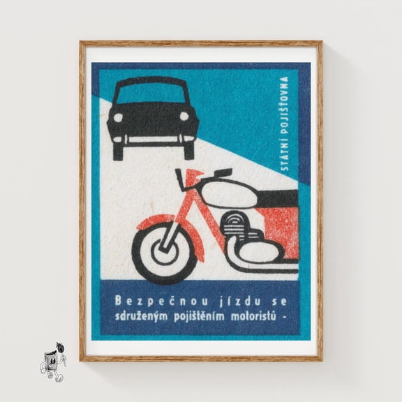 Motorcycle And Car Matchbox Print, Unframed Paper Poster 8x10in
