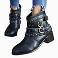 thumbnail image 1 of Joykidd Motorcycle Ankle Boots For Women Chunky Block Heel Short Booties Buckle Studded Gothic Moto Riding Boots with Side Zip for Casual Outings Daily Work, 1 of 5