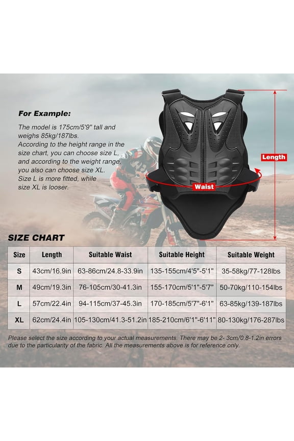 Motorcycle Armor Vest Chest Back, Motocross Body Guard Vest Skiing Riding Skating Anti-Fall Vest Protective Gear