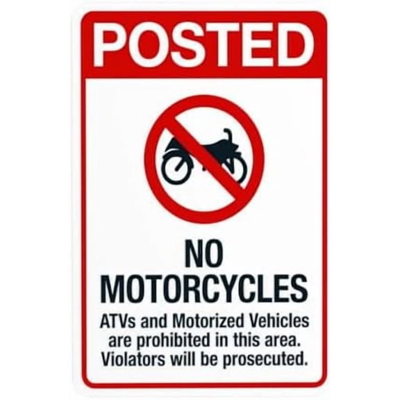 No Motorcycle Atvs And Motorized Vehicle Are Prohibited Violators Will Be Prosecuted Warning Sign, Private Property Metal Signs for Business Wall Caution Decor 8 x 12 Inch