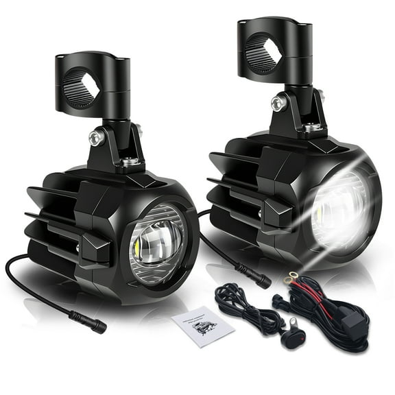 Motorcycle Auxiliary lights LED Fog Lights Driving Light Spotlights 3 Inch 60W LED Offroad Work Light with Switch Wiring Harness Clamp Brackets Kit for Motorcycle ATV UTV Trucks - 2Pcs White