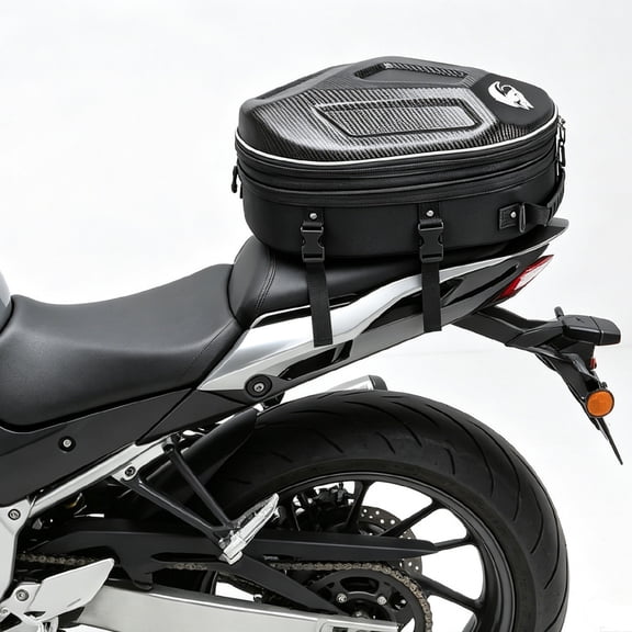 Motorcycle Back Seat Bag Waterproof Helmet Bag Carbon Fiber Texture Hard Shell Travel Storage Luggage Rider Backpack & Raincover