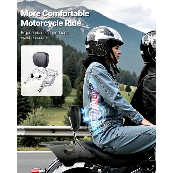 Motorcycle Backrest Sissy Bar with Luggage Rack, Compatible with Harley-Davidson Touring Models, Street Glide, Road Glide, and Road King, Detachable P