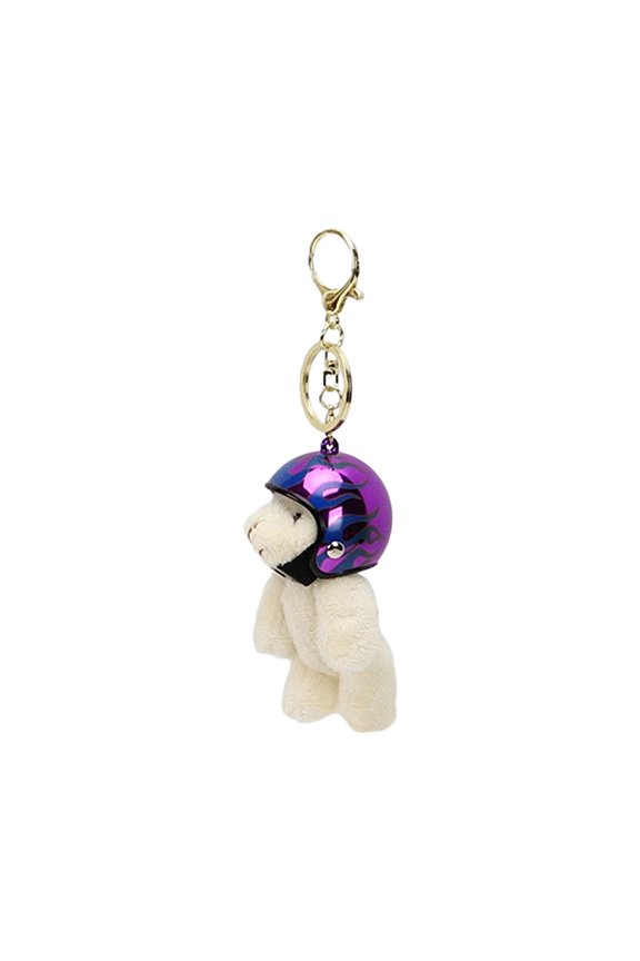 Motorcycle Bear Keychain Plush Keyring Cartoon Locomotive Pendant for Bags and Phones Eye Catching Key Chain