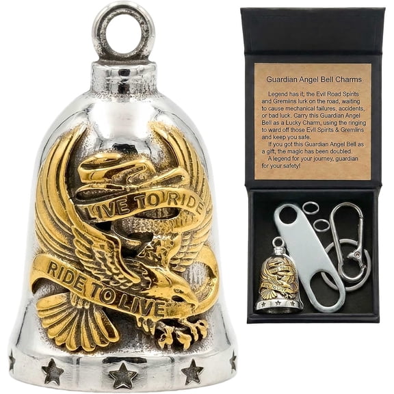 Motorcycle Bell Guardian Angel Charm - Weather-resistant Good Luck Gremlin Bells With Gift Box, Legend Card, Keychain