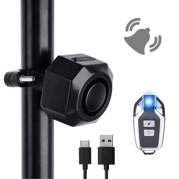 Motorcycle Bicycle Alarm, 110dB Security System, Vibration Motion Sensor, Wireless Remote Control, USB Rechargeable, IP54 Water-Resistant, Easy Installation