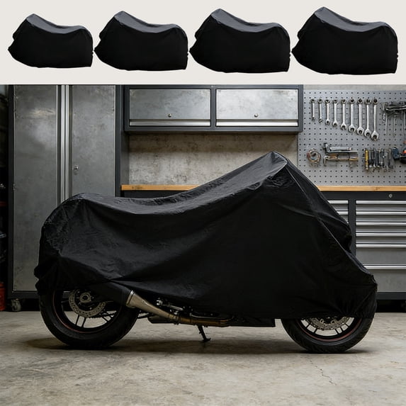 Motorcycle Bike Cover, Waterproof Sunproof Windproof Dustproof, All Weather Protection for Outdoor Indoor Parking, PEVA Material, Black, 230x130cm L (1 Pc)
