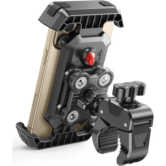 Motorcycle & Bike Phone Holder with Vibration Dampening, 360 ° Rotation, Quick Lock Handlebar Mount, Shockproof Phone Holder Compatible with iPhone 16 15 14 Pro Max Galaxy S25 S24