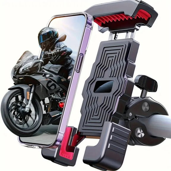 Motorcycle/Bike Phone Mount, 360 Rotation Upgrade Quick Install Bar Clip Handlebar Universal Cell Phone Holder Shockproof Anti-Shake Secure Grip