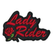 Motorcycle Biker Jacket/Vest Patch - Lady Rider w/Red Rose - Female, Lady Biker - 3 x 2 Patch