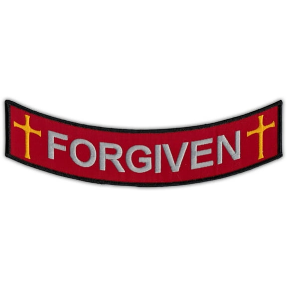 Motorcycle Biker Jacket or Vest Patch - Forgiven w/Crosses Bottom Rocker Patch - 10" x 2" Patch