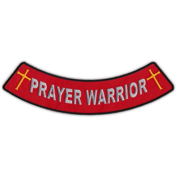 Motorcycle Biker Jacket or Vest Patch - Prayer Warrior w/Crosses Bottom Rocker - 9.75" x 2" Patch