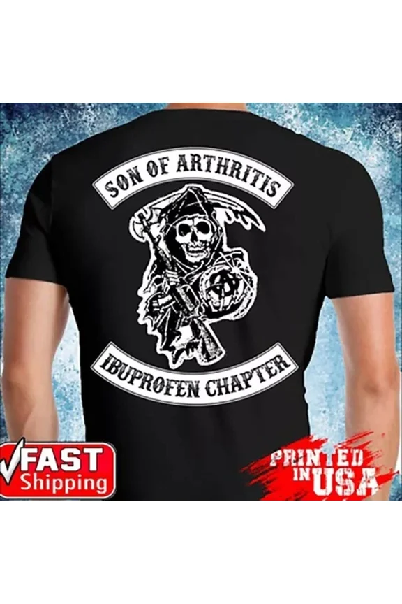 Motorcycle Biker Men Backside Skull Son Of Arthritis Black Tshirt For Men