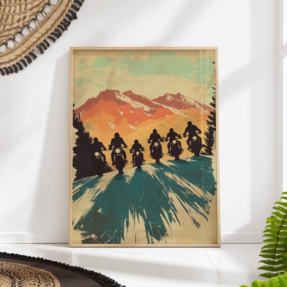 Motorcycle Biker Mountain Retro Adventure Wall Art, Unframed Paper Poster 8x10in