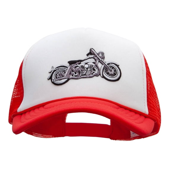 Motorcycle Biker Patched Summer Foam Mesh Trucker Cap - Red White OSFM