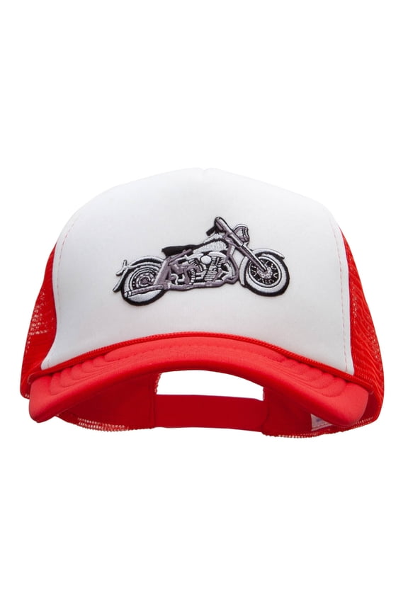 Motorcycle Biker Patched Summer Foam Mesh Trucker Cap - Red White OSFM