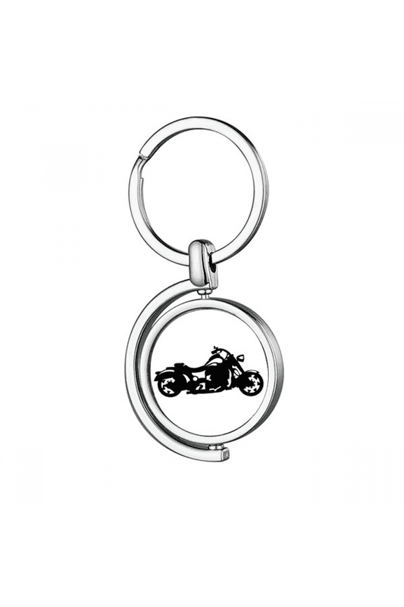 Motorcycle Black Illustration Pattern Rotating Keychain Metal Keyring Holder