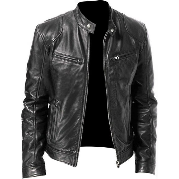 Motorcycle Black Leather Jacket Men - Vintage Biker Cafe Racer Real Lambskin Black Mens Motorcycle Jackets