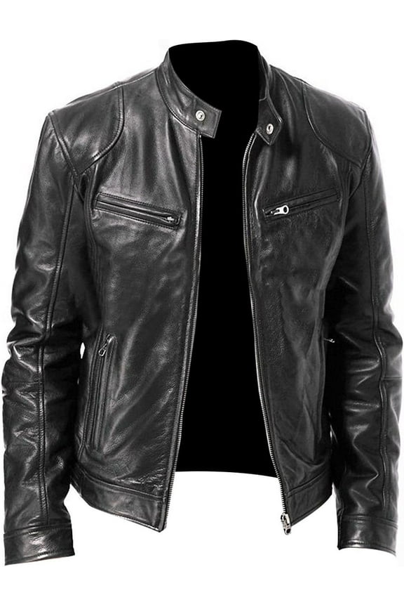Motorcycle Black Leather Jacket Men - Vintage Biker Cafe Racer Real Lambskin Black Mens Motorcycle Jackets