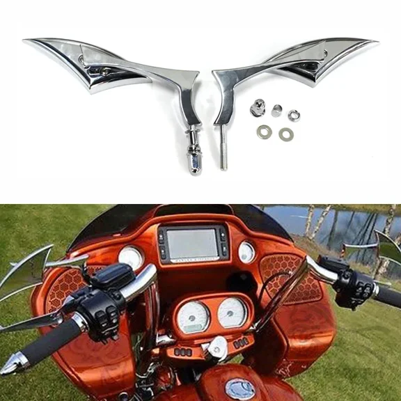 Motorcycle Blade Rear view Mirror 8mm 10mm Side Mirrors 360 Degree Chrome Universal Replacement for Harley Softail Dyna Sportster Road King Street Glide Scooter Chopper Cruiser
