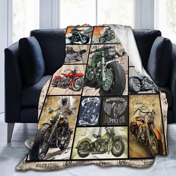 Motorcycle Blanket Gifts for Men Adults and Kids, Unique Soft Throw Blanket Gift for Motorcycle Lovers, Cool Funny Cozy Warm Comfy Flannel Throws Blankets for Couch Sofa Bedroom Living Room 60x80