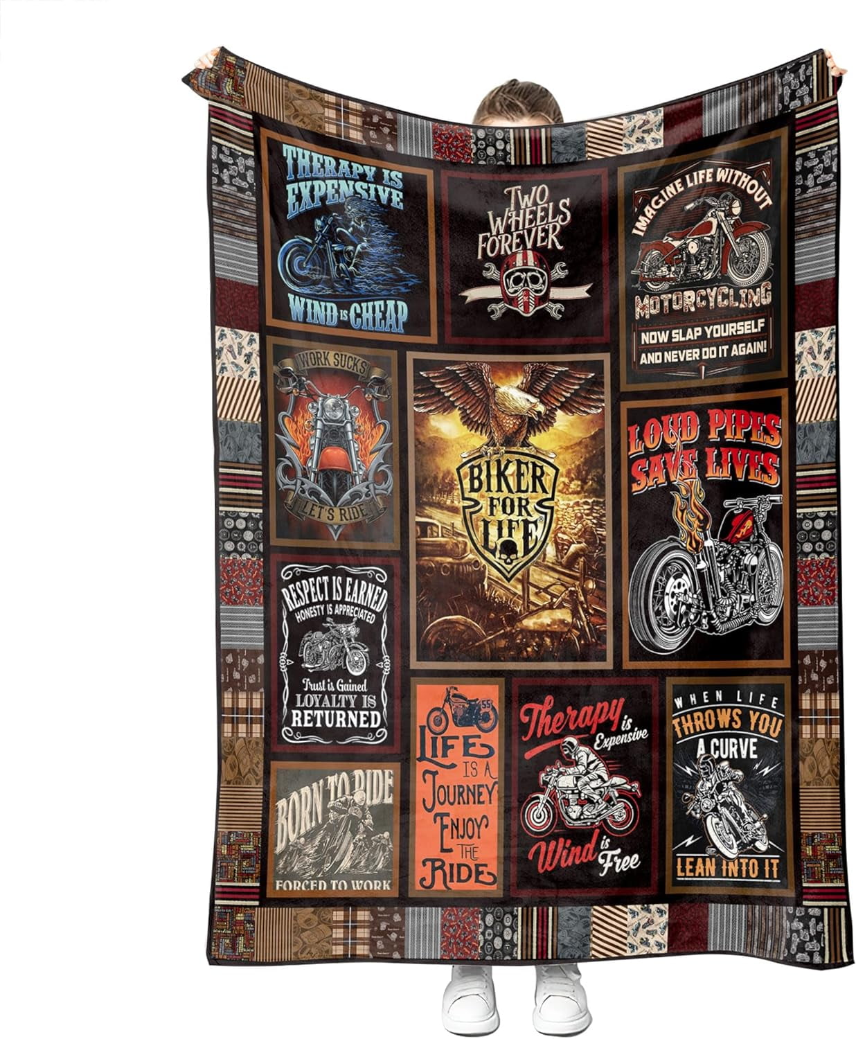 Motorcycle Blankets Super Soft Flannel Fleece Throw Blankets for Bed Sofa and Couch Cool Motorcycle Gifts for Men and Women Fluffy Warm Riding Blankets