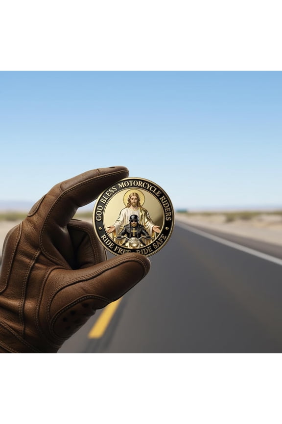 Motorcycle Blessing Coin Lucky Charm Pendant Protective Amulet Durable Metal Keychain Wallet Bike Accessory Gift For Motorcycle Riders Travel Road Safety Protection Collectible Use