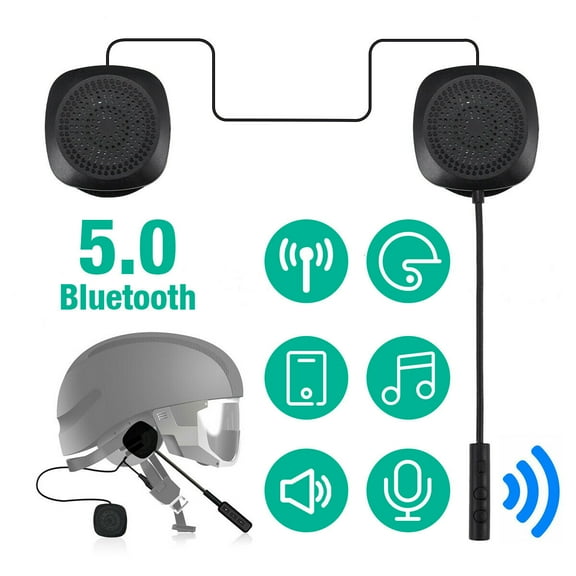 Motorcycle Bluetooth 5.0 Helmet Headset, Music Call Control Hands-Free Microphone Dual Stereo Speaker Hands-Free Bilingual Conversion Headset Black Electronic Phone for Travel