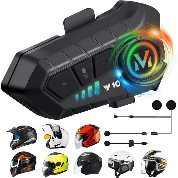 Toopower Motorcycle Bluetooth 5.3 Helmet Headset, Waterproof Wireless Intercom Stereo ,2 in 1 microphone