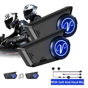 Motorcycle Bluetooth Headset, 2 Riders Helmet Bluetooth Intercom,with Music Sharing, Hard & Soft Mic, 2 Pack
