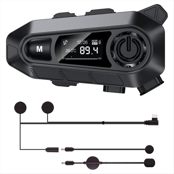 Motorcycle Bluetooth Headset, Helmet Bluetooth Headset with 2 Type Mics, Hands-Free Call/Music/IPX6/Noise Cancellation,1 x Motorcycle Helmet Headset 2 x Mics,Black