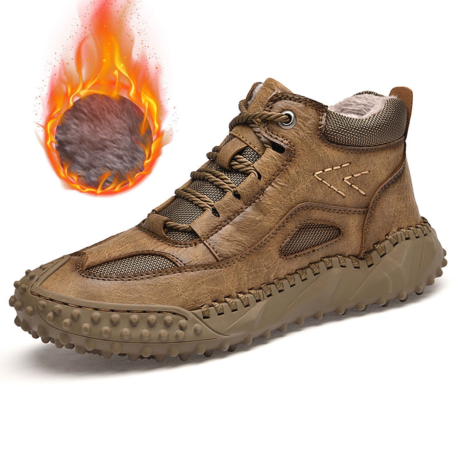 Motorcycle Boots Khaki Steel Toe Martin Boots, Plush Men's Boots