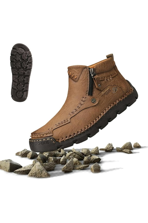 Motorcycle Boots, Mens Boots, Hand-Stitched Genuine Leather Boots-Wide Toe, Waterproof/Anti-Slip/Anti-Sprain Suitable for Work, Driving, Hiking