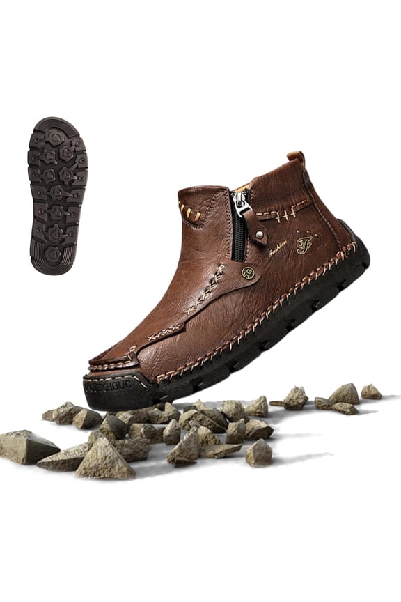 Motorcycle Boots, Mens Boots, Hand-Stitched Genuine Leather Boots-Wide Toe, Waterproof/Anti-Slip/Anti-Sprain Suitable for Work, Driving, Hiking