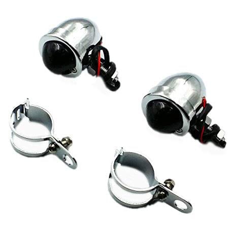 Motorcycle Bullet Turn Signal Light Indicator + Front Fork Clamps Relocater Holder CB Cafe Racer Vintage Retro Custom Old School Cruiser Chopper Bobber