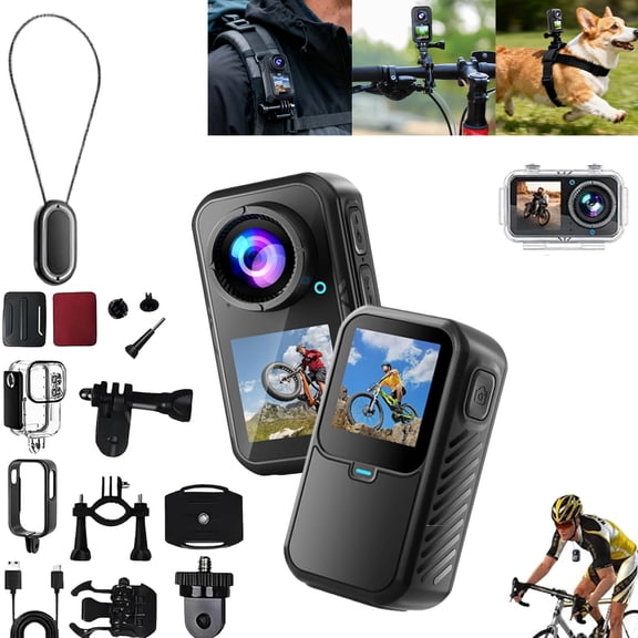 Motorcycle Camera  5K HD Action Camera with Magnetic Mount, Dual Screens,130 Wide-Angle Lens, Transfer&Electronic Image Stabilization, Waterproof Motorcycle Helmet Cameras for Sports (5K,32G)