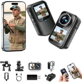 Motorcycle Camera, 5K HD Outdoor Sports Camera, Dual Screen Action Cam with Stabilization, with Memory Card, 24MP 30M Waterproof, Pre-Recording for Cycling, Diving, Fishing (1080P,No Card)