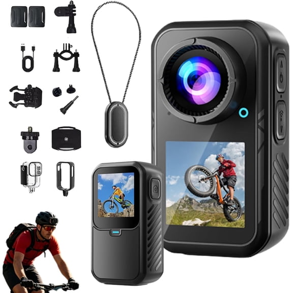 Motorcycle Camera, 5K Thumb Action Camera, HD Mini Wearable Body Adventure Action Cameras, 6-Axis Electronic Image Stabilization, for Cycling, Diving (1080P)